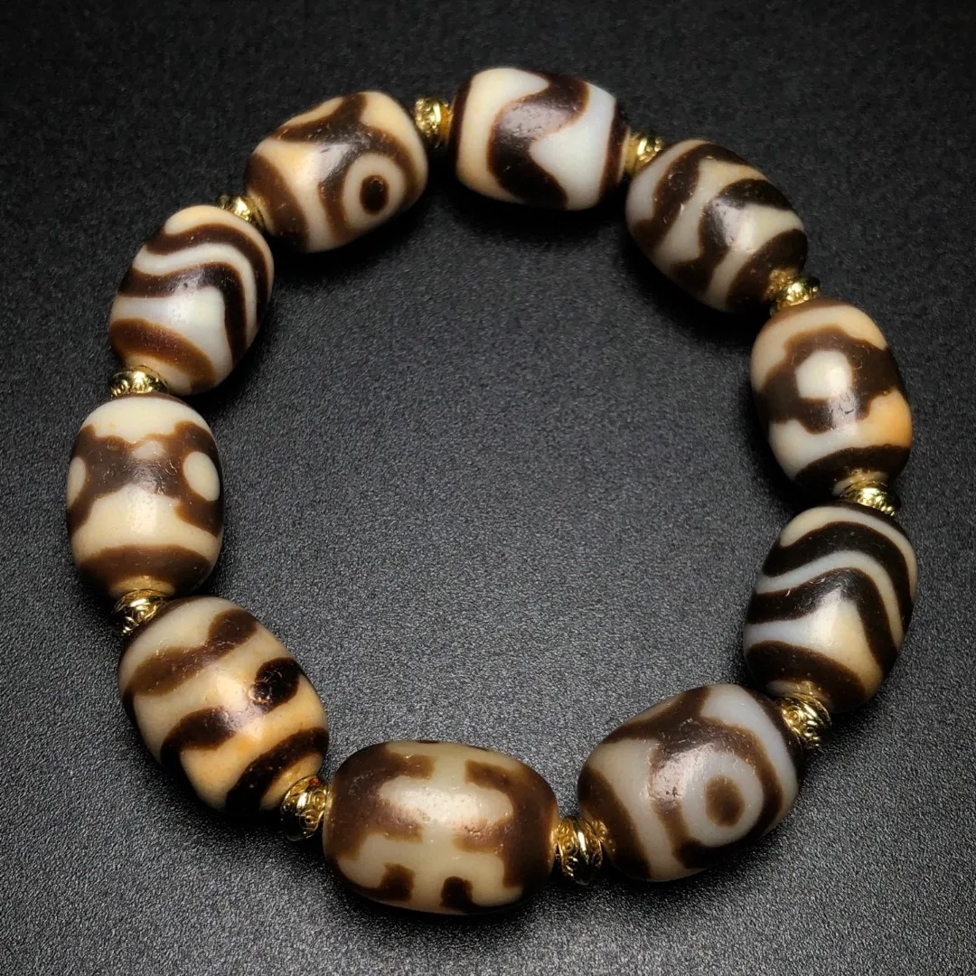 12 * 17Mm Daluo Dzi Bead Noble Water Pattern Tiger Teeth Three Eyes Mandala City Bucket Dzi Bead Bracelet Bracelet Bead Separato