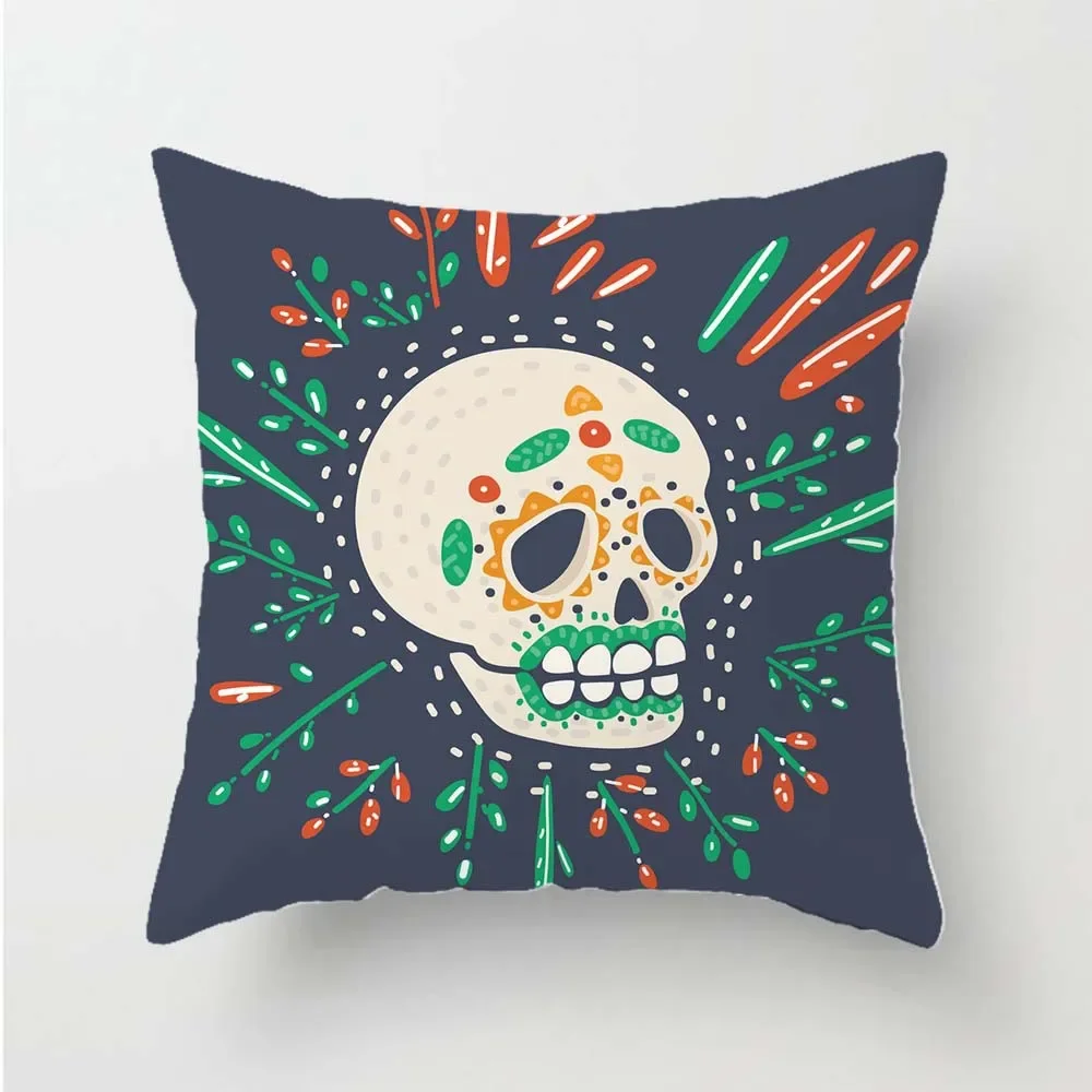 Throw Pillowcase Square Zipper Scary Skull Women's 3D Printed Decorative Linen Cushion Cover