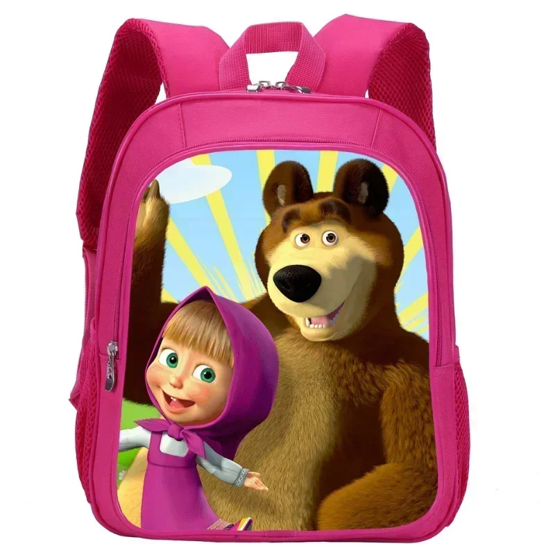 Masha and Michka Children Backpack Anime Martha Double Layer Shoulders Bag Cartoon Printing Student Schoolbag Kids Xmas Gift