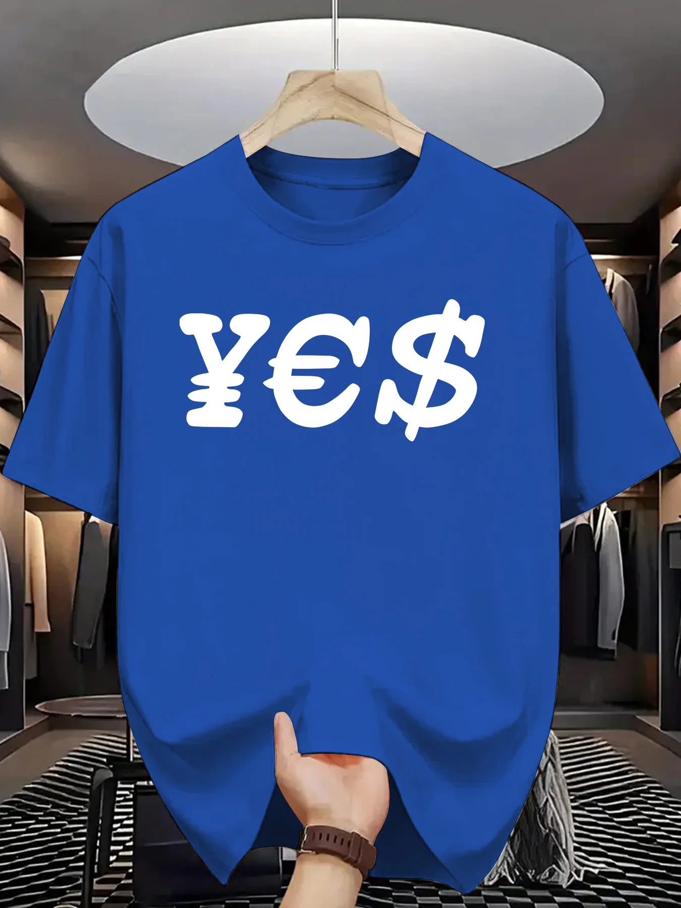 Yes Currency Symbol Mens Crew Neck T Shirt Yen Euro Dollar Creative Typography Graphic Short Sleeve Casual Street Tops