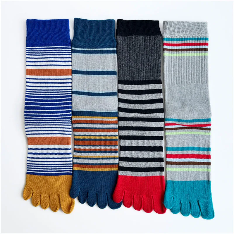 1/4 Pairs Colorful Man Toe Short Socks Cotton Striped Vibrant Skateboard Bright Happy Fun Funny Business Dress Five Finger Socks