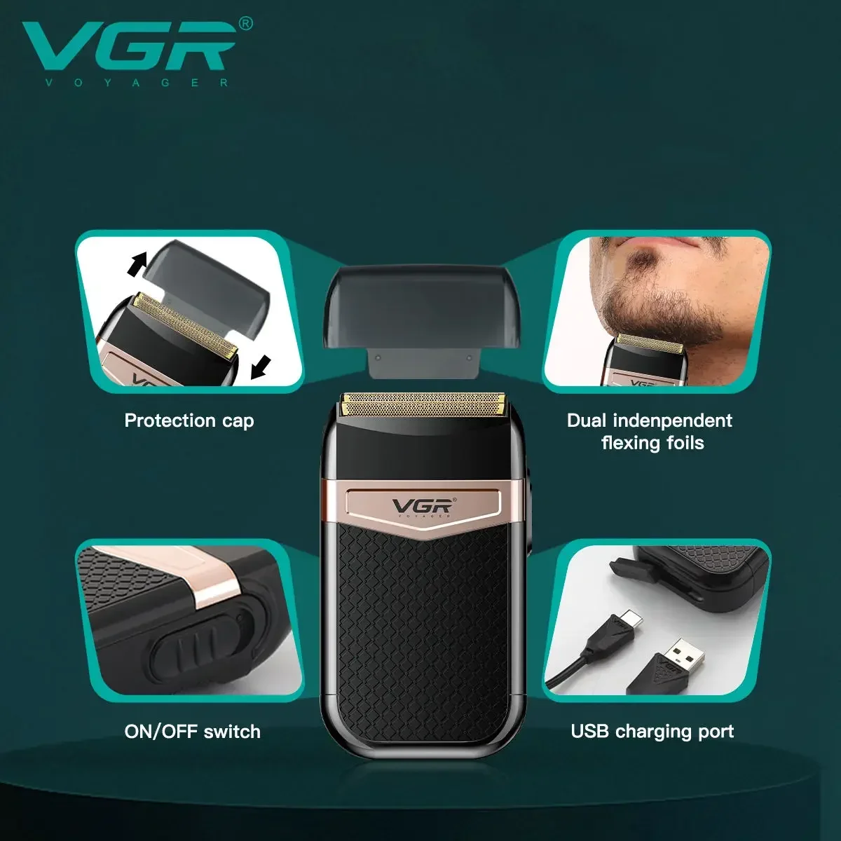 VGR 331 Elctric Shaver Professional Beard Trimmer Rechargeable Razor Shaving Machine Portable Bald Head Razor For Men