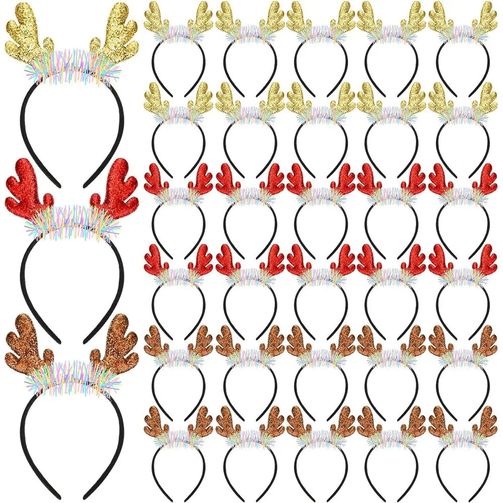 

30-Pack Christmas Reindeer Antler Headbands with Ears for Women - Deer Costume Headwear for Holiday Parties