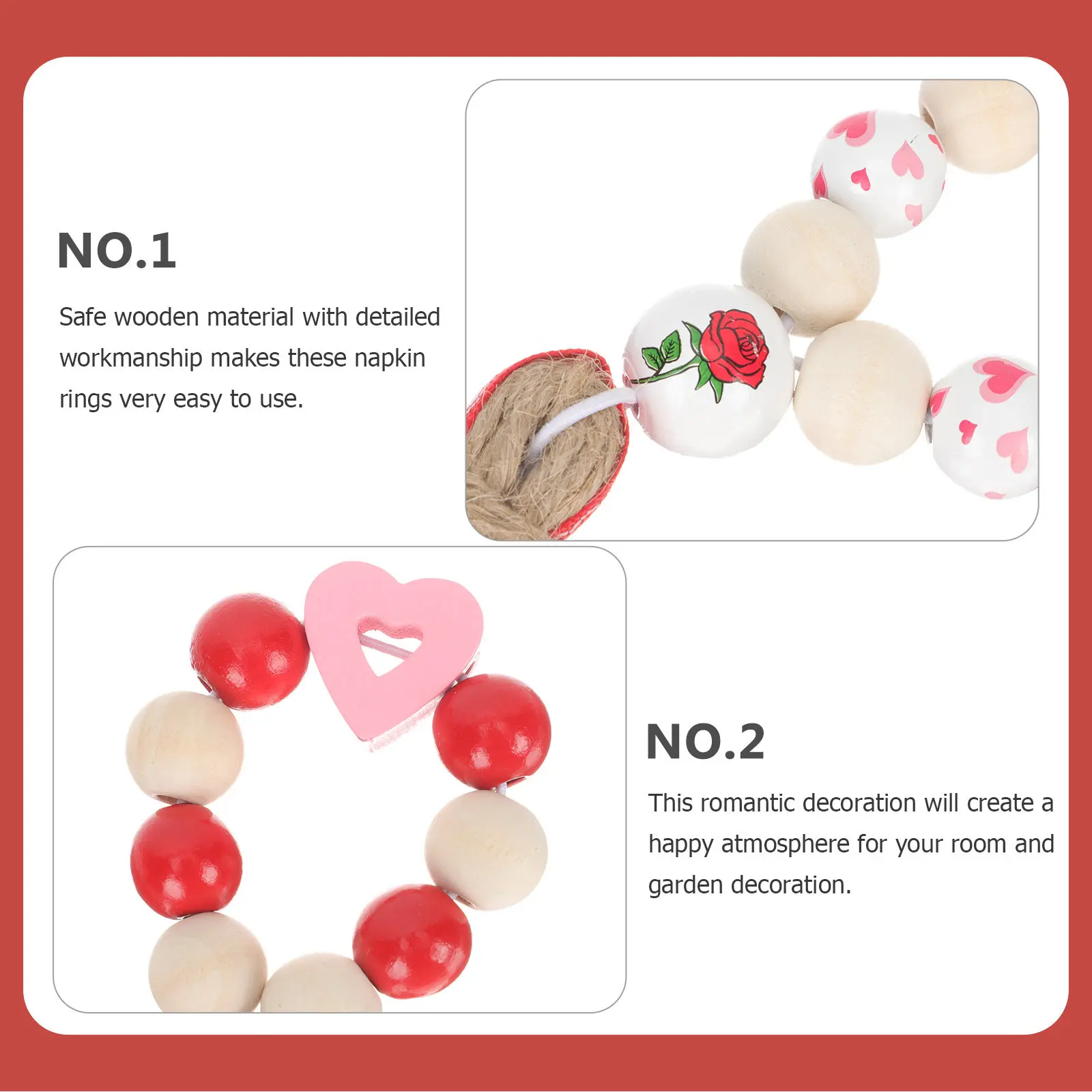 4pcs Love Heart Wooden Bead Napkin Rings for Valentine’s Day, Formal Dinner & Home Kitchen Decor