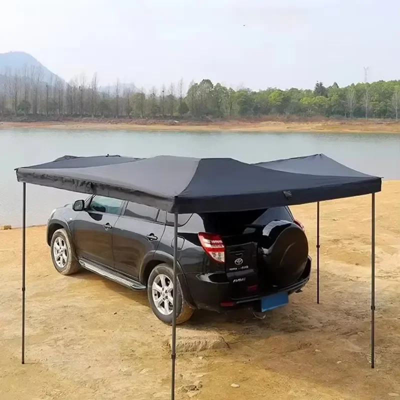 360° Extended Car Side Tent Large Oxford Fabric Rain-Proof Sun-Proof Legless Fan-Shaped Canopy for Car Side Outdoor Camping