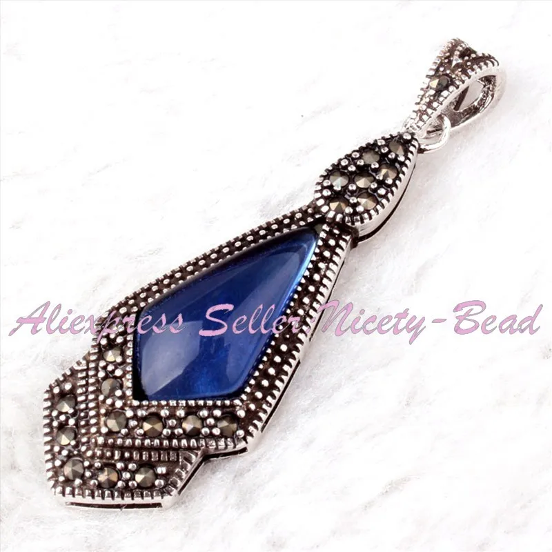 8x10mm Rhomb Stone Tibetan Silver Marcasite Necklace Pendant Charms 1 Pcs 15x45mm Gorgeous Jewelry for Women Wediing Party