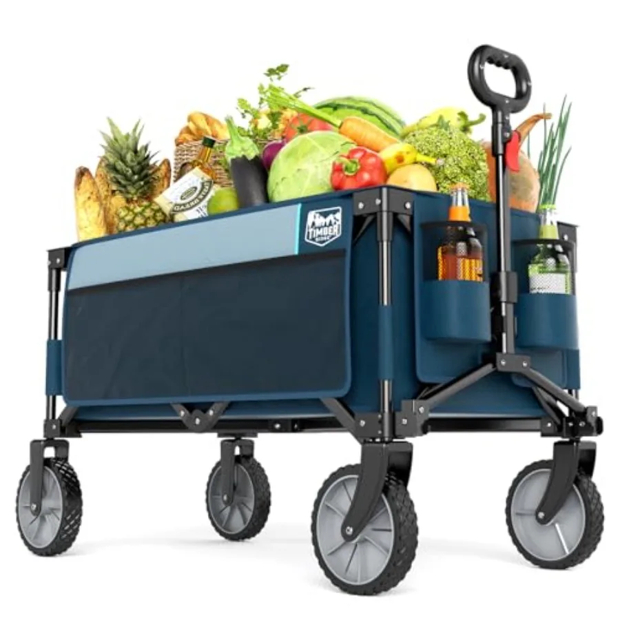 

Складная уличная тележка-вагончик для кемпинга, патио, сада, с боковой сумкой и держателем для стаканов, синяя