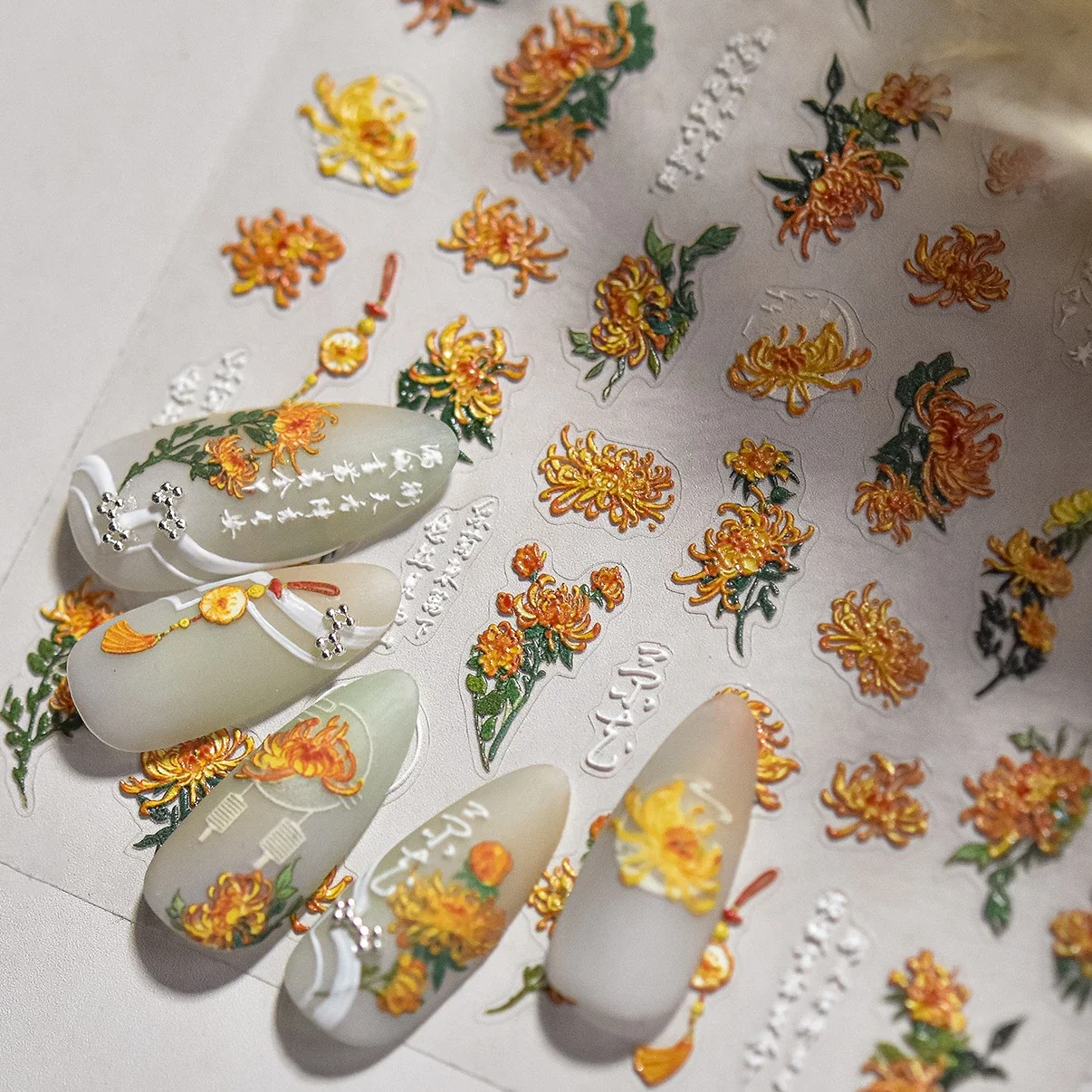 Vintage geel witte chrysant bloem pioen Camellia Daisy Rose strik parel lelie zonnebloem Nail Art Sticker manicure sticker