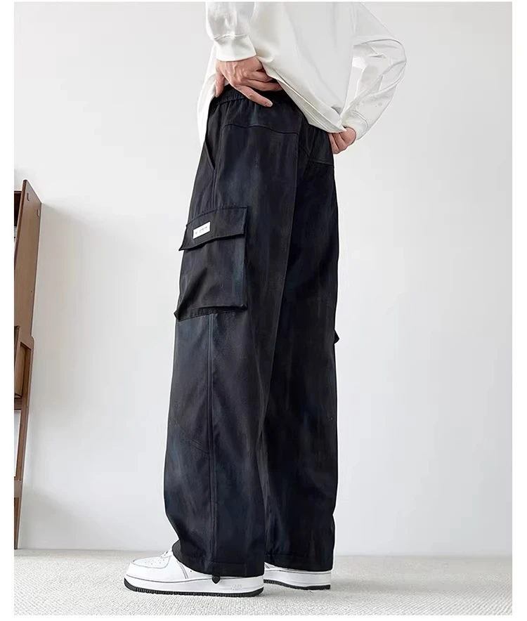 2025 Spring and Autumn American Style Tie-Dye Men's Black Cargo Pants Plus Size High Waist Straight Loose Casual Apricot Pants