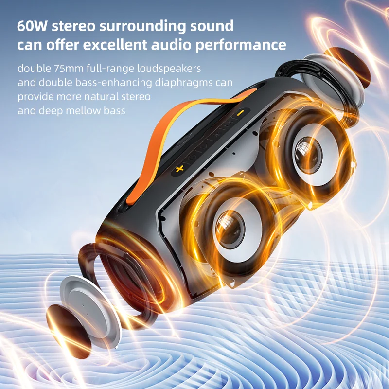 EBS-611 40 واط بلوتوث قوي 5.3 مكبر صوت محمول مقاوم للماء لاسلكي ستيريو الموسيقى Boombox مع ضوء RGB الديناميكي