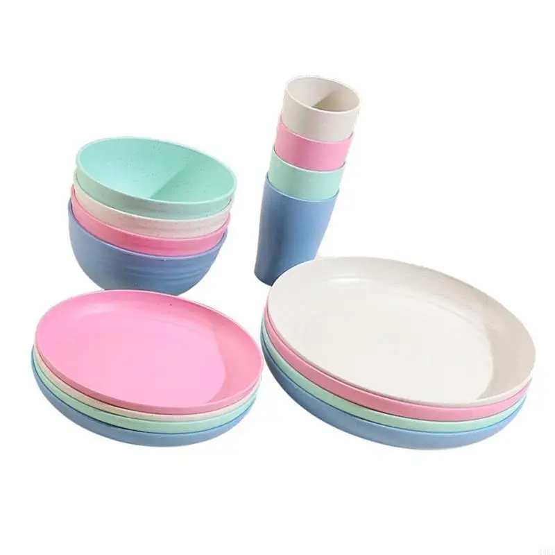 

16 -пять многоразовых многоразовых соломенных посудов набор теплостойких чашек чашки и тарелки для семейных пикников на открытом