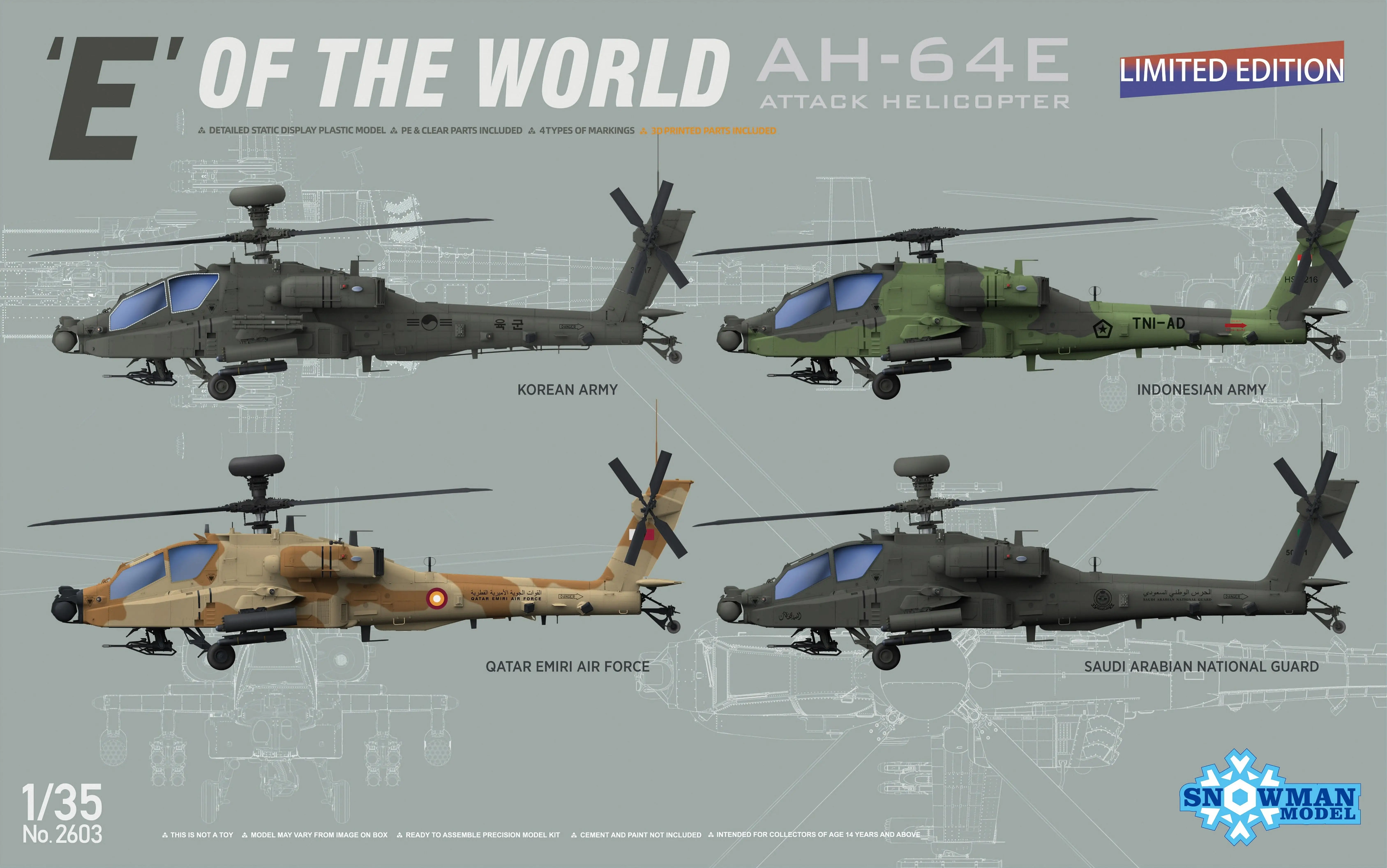 SNOWMAN MODEL SP-2603 1/35 scale  AH-64E APACHE GUADIAN E OF THE WORLD LIMITED