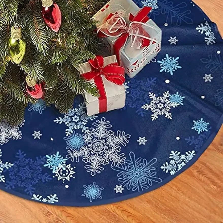 Snowflakes Blue Christmas Tree Skirt 30/36/48 Inch Large Xmas Tree Mat Traditional Tree Ornaments Holiday Party Decoration