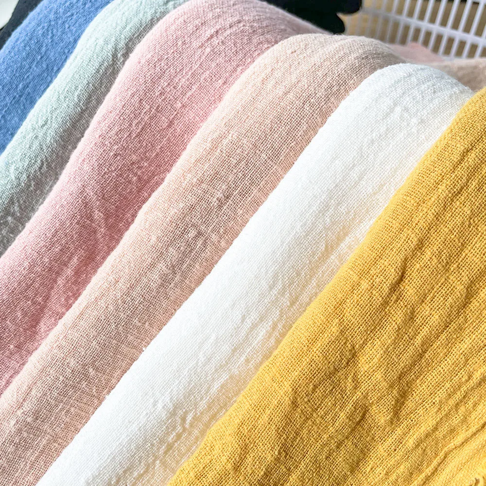 Colorful Thin Linen Cotton Crepe Slub Crinkled Sluby Fabric Organic Natural Flax Cambric Eco DIY Sewing Clothing Accessories