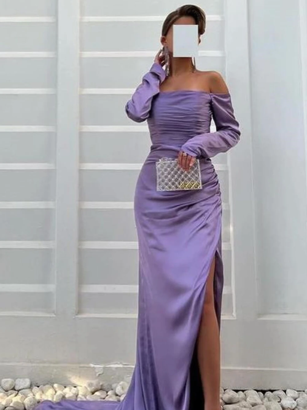 Customized Jiayigong Elegant Fashion Off-the-shoulder A-line Evening Dresses Open back Ribbon Trim S Custom Dress