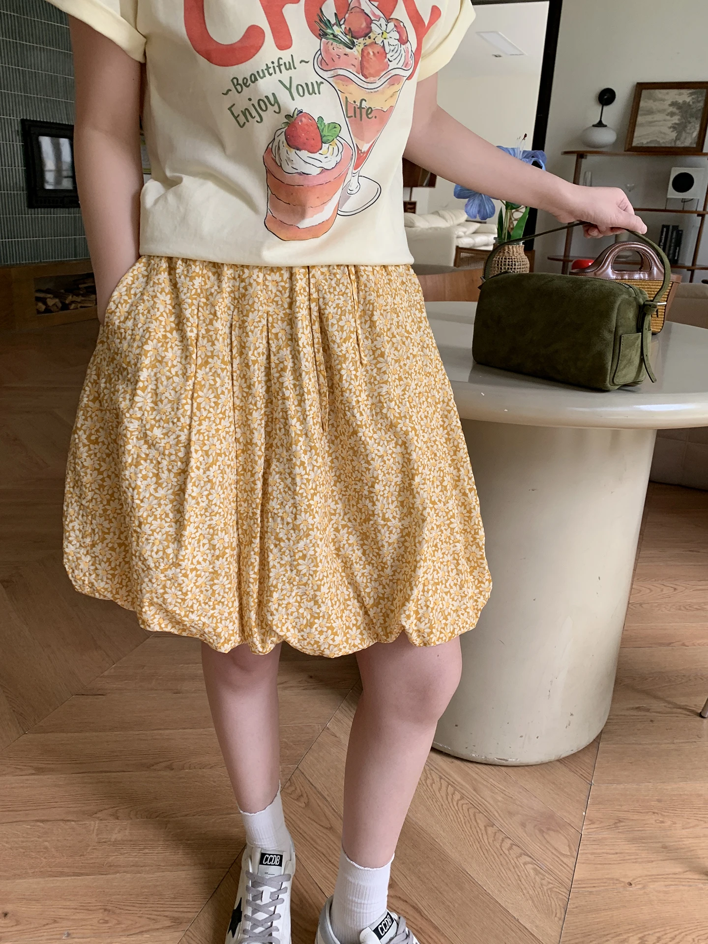 

Xuanxuan Korean Style High Waist Polka Dot Bloomer Half Skirt Women's A-Line Short Skirt Slimming Bright Versatile Cotton Summer