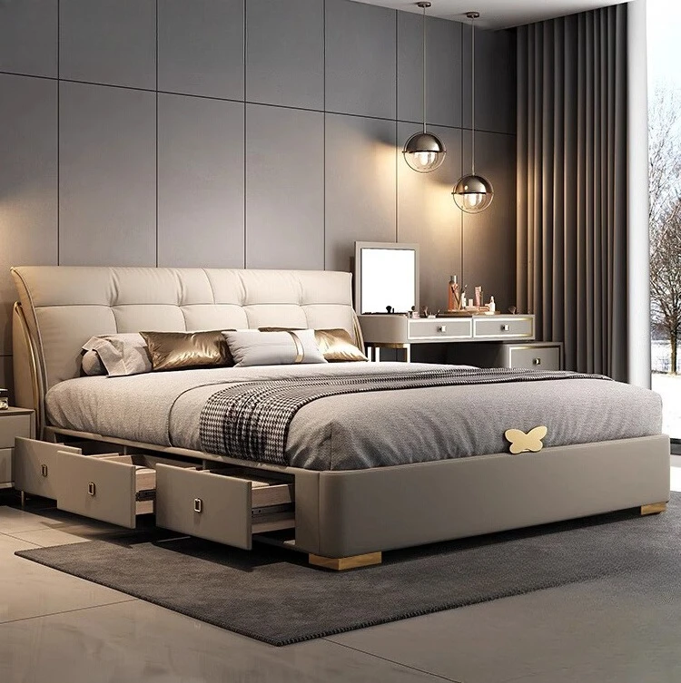 

Italian light luxury modern simple drawer storage master bedroom high-end atmospheric wedding bed