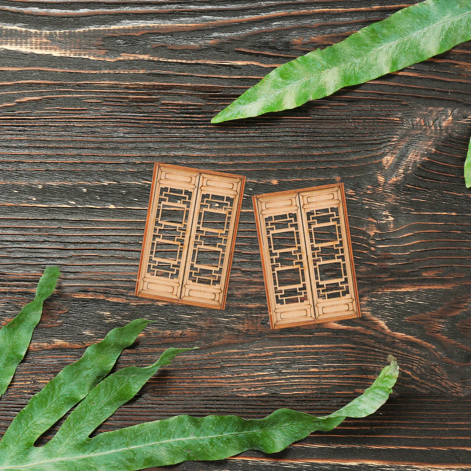 4Pcs Chinese Style Mini Window Hollow Wood Decoration for Dollhouse Sand Table Micro Landscape DIY Mini Furniture Supplies