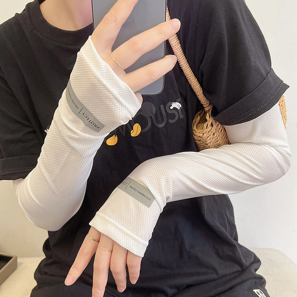 Unisex Sun-Protective Sleeves Breathable Arm Warmer Ice Silk For A Cool & Relaxed Feel Stretch Solid Color Oversleeve