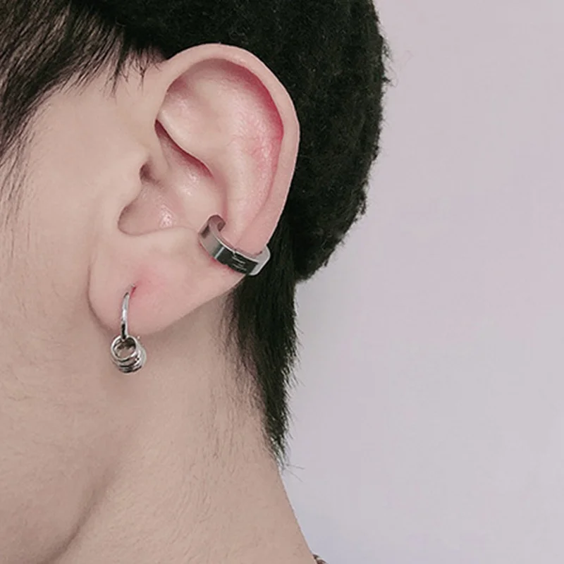 1/5 Pairs Classic Korean Punk Stainless Steel Ear Clip Earrings for Men Women No Pierced Fake Ear Circle New Hip-Hop Jewelry image 2