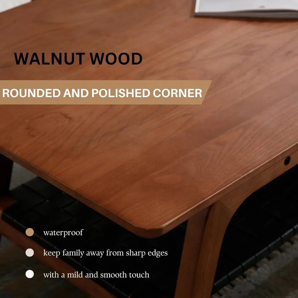 Mesa de centro de madeira maciça para sala de estar, mesa de centro retangular moderna de meados do século de 47 polegadas com armazenamento de 2 camadas e imitação