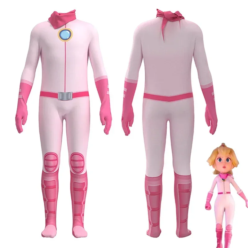Peach Cosplay Jumpsuit Princess Costumes for Kids Girls Anime Game Peach Roleplay Bodysuit Jumpsuit Halloween Costume for Women
