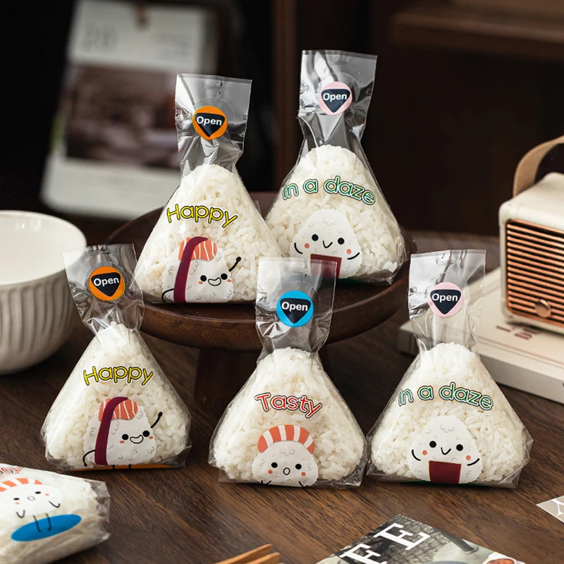 [F] 50/100Pcs Lovely Cartoon Triangle Rice Ball Packing Bag Seaweed Onigiri Sushi Bento Making Mold Bento Accessories Sushi Bags