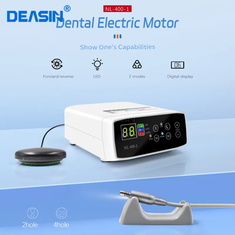 

DEASIN Dental Brushless Electric Motor with Foot Pedal Control LED Fiber Optic Micro Motor for 1:5/1:1/16:1 Contra Angle Dental