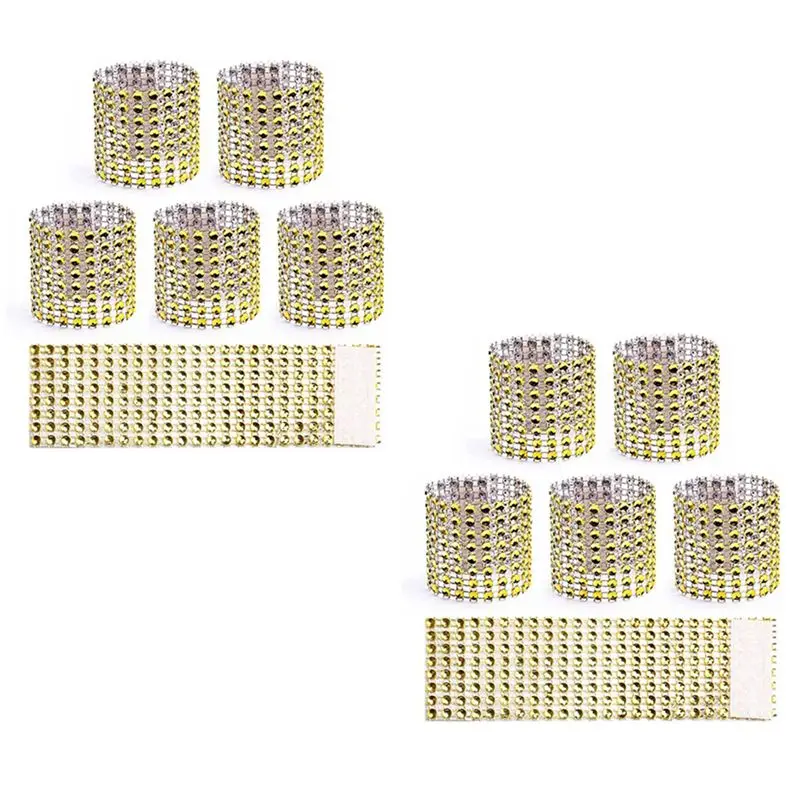 A02M-Napkin Rings Set Of 200, Disposable Rhinestone Napkin Bands Self Adhesive For Christmas Decorations For Tables Gold