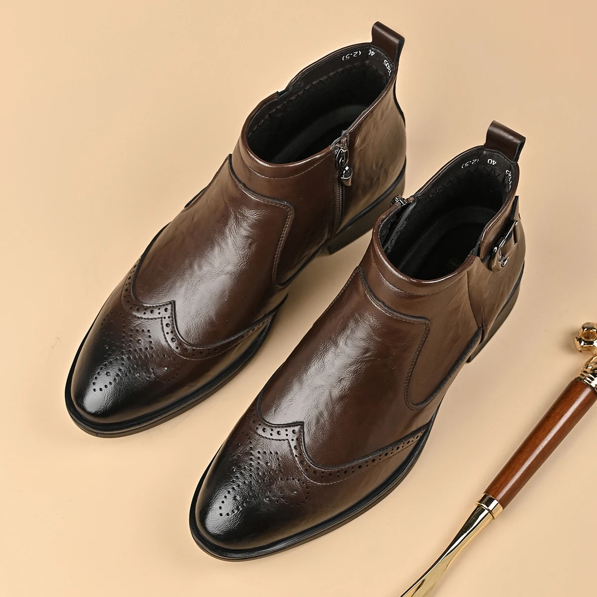 Four SeasonsNew Retro High Men's  Boots Dress BusinessWorking Boots Lace-up Leather Comfy Flat Flatre sistant Casual Shoes - view 5