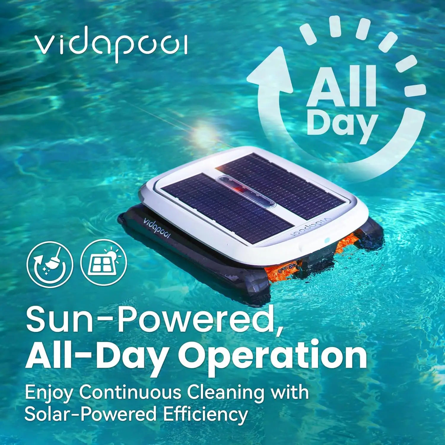 Solar Powered Automatic Pool Skimmer Cleaner with Dual Mode and Navigation Sensor for Day & Night Cleaning - White