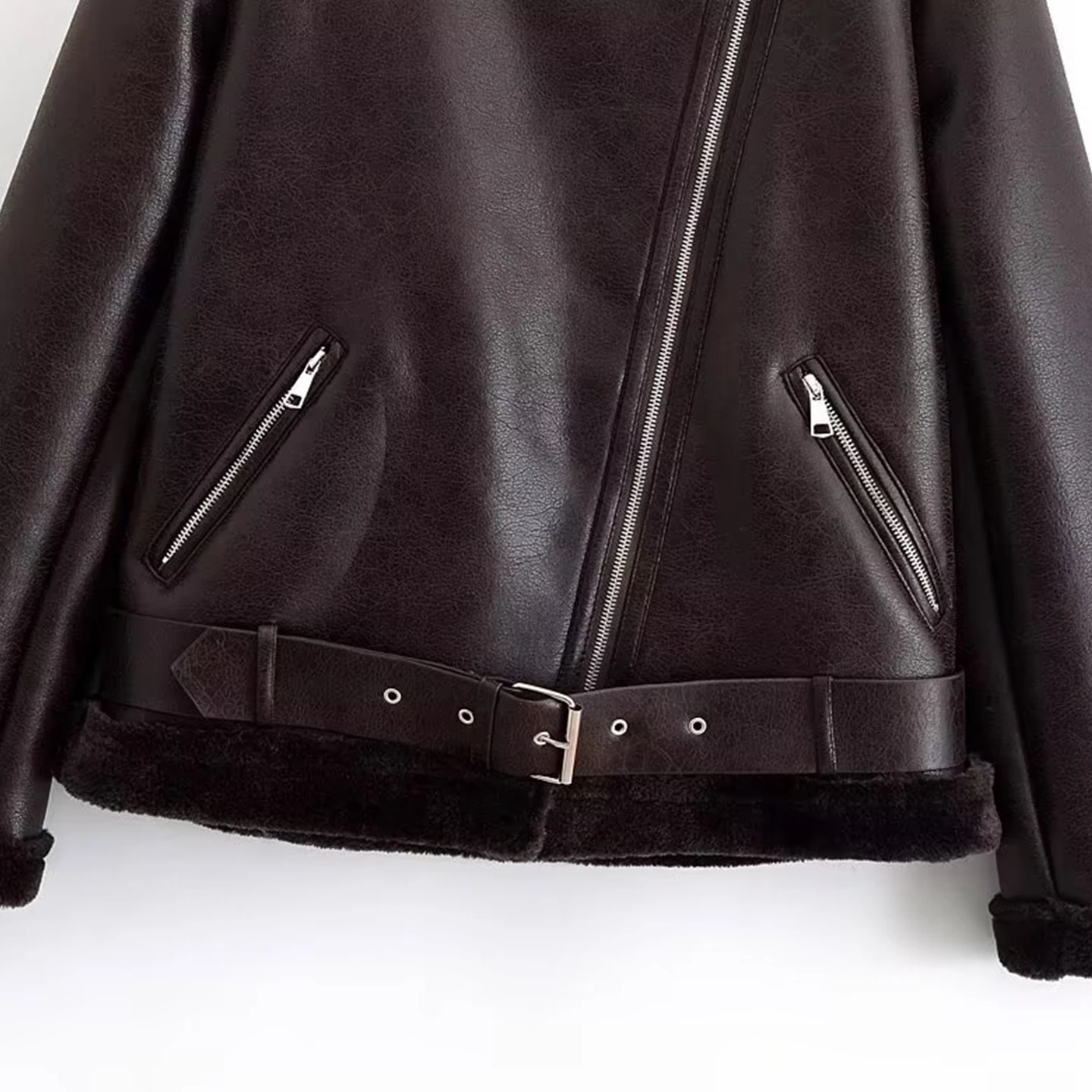 Jaqueta Fena Estilo Motocicta Nova Moda Outono 2025, Couro com Pelo Inteado, Duas Cores, Casaco Curto E para ...