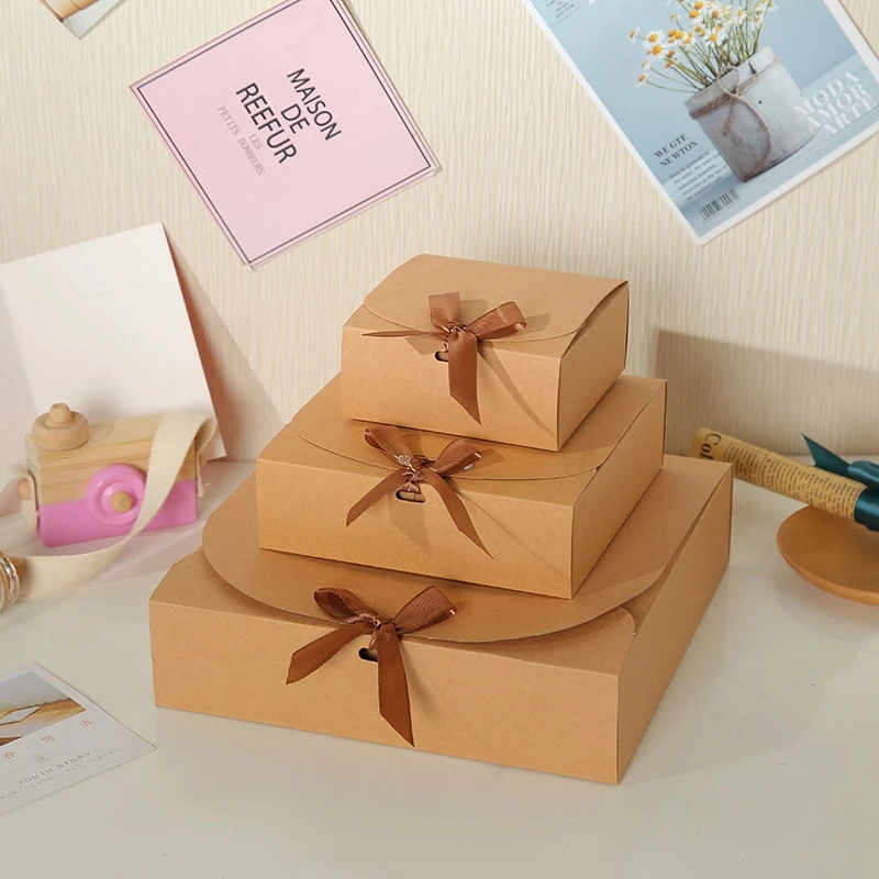 Caja de regalo de papel Kraft, caja de embalaje de regalo con lazo, cajas de embalaje de regalo de Chocolate y caramelo, regalo de Baby Shower para invitados, 1/5 Uds.