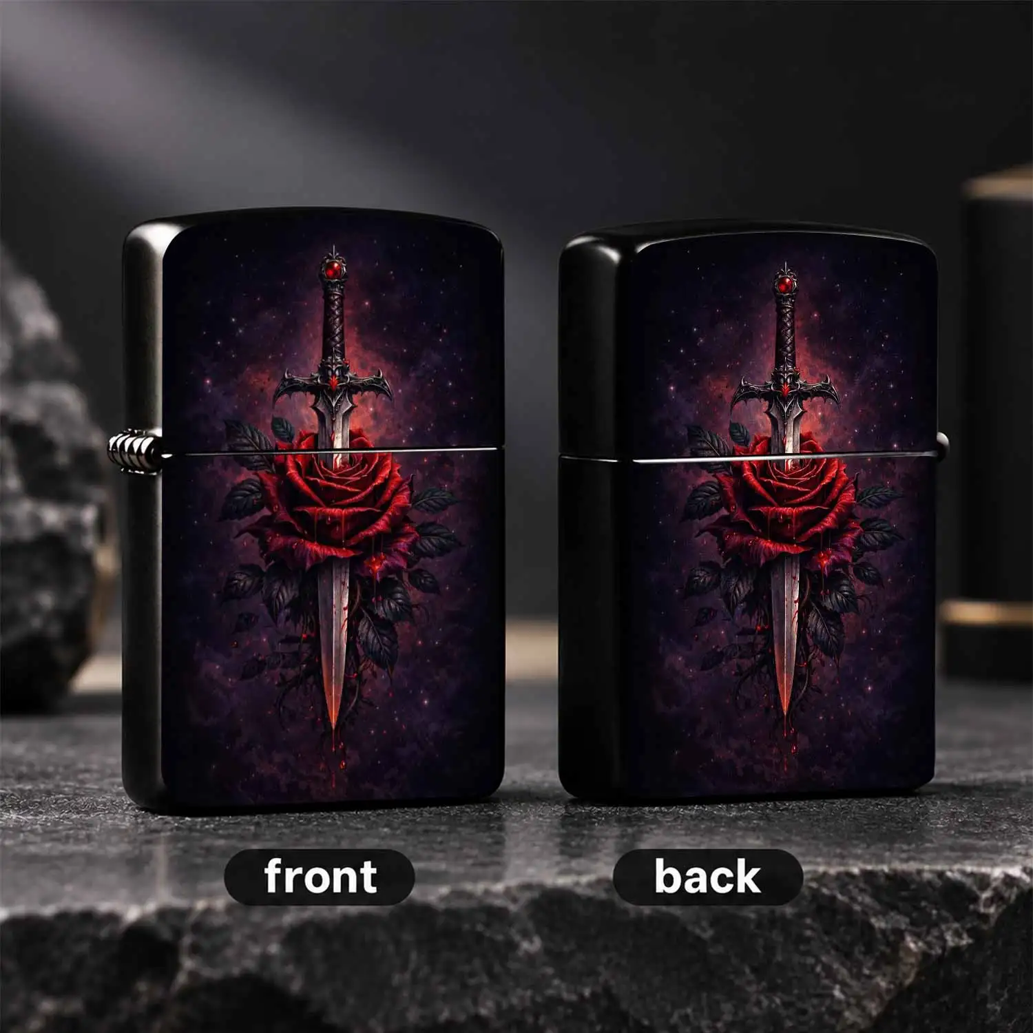 Gothic Through Red Rose Lighter, Dark Aesthetic Starry Nebula Background Art Decor, Portable Stylish Accessory For Daily Use, Ideal Unique Creative Gift For Friends And Art Collectors, Fits All Occasions Personalized Decorative Present A Hu