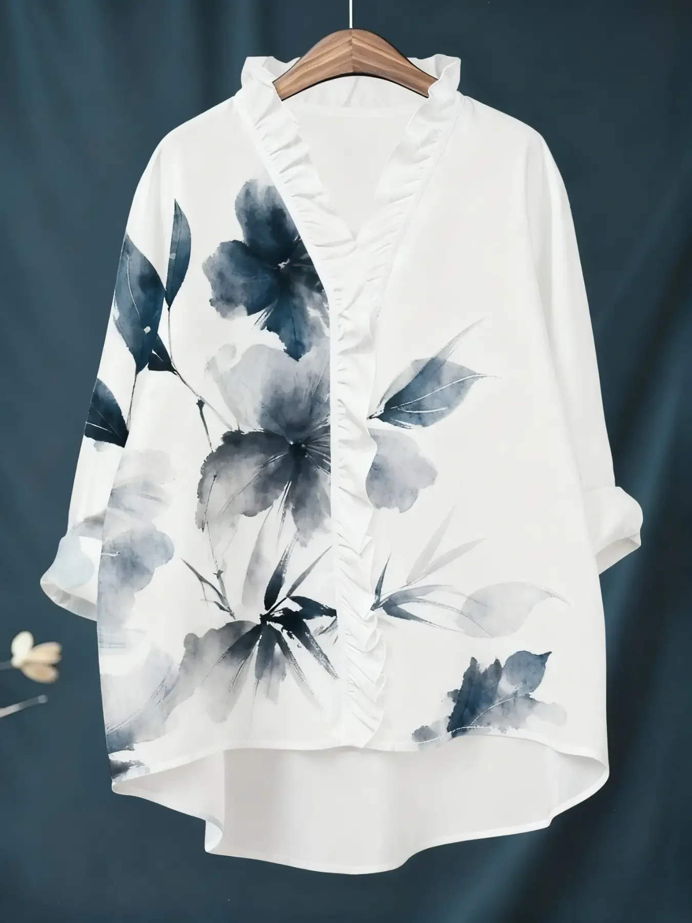 قميص نسائي مطبوع بأكمام طويلة مع خط عنق مكشكش، متعدد الاستخدامات لارتداء غير الرسمي، مناسب للارتداء اليومي، والعطلات، #6