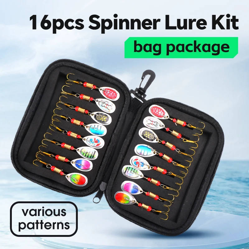 WEIHE-Señuelos de pesca com colher de metal, isca giratória Wobblers, isca de lantejoulas, combinação de penas, 3,7g, 16 peças