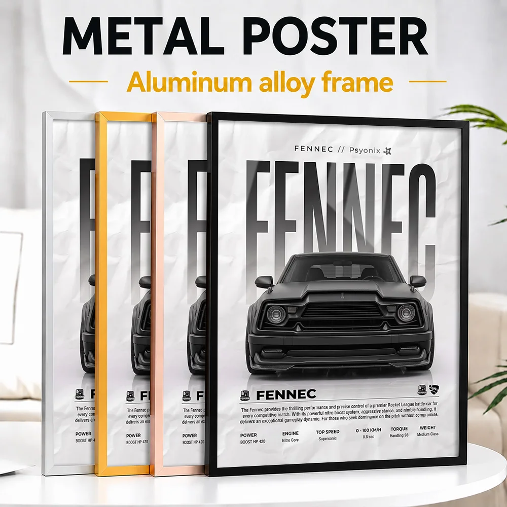 Rocket League Black Fennec Car Framed Metal Print Customized Studio Graphic Wall Art For Computer Room, Gaming Enthusiast Gift