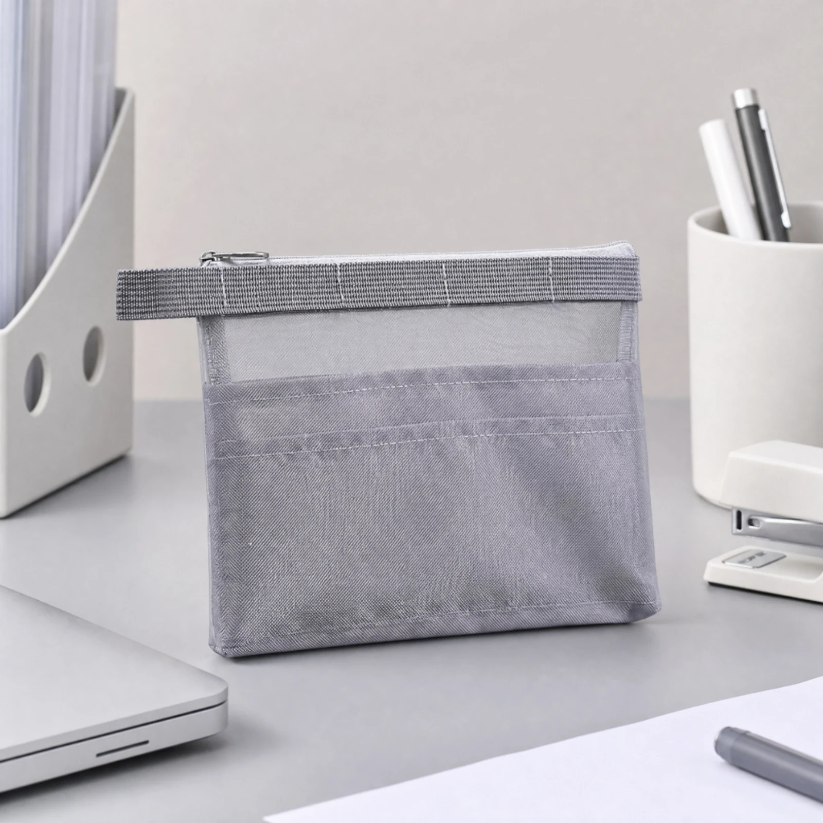 Nylon Mesh Document Pouch Portable Zippered Document Pouch with Compartments Nylon File Folder Transparent Storage Bags Compact