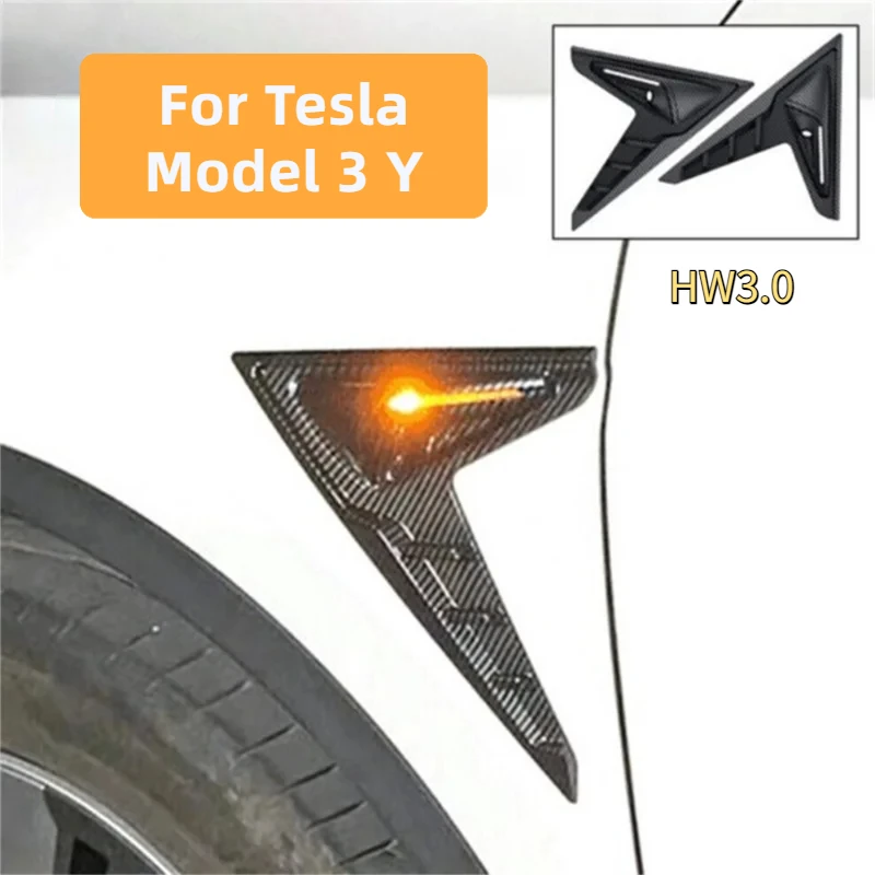 For Tesla Model 3 Y Car Side Camera Cover Thunder Fender Flanks Wing Blade Panel Spoiler Covers Protective Shell Modification