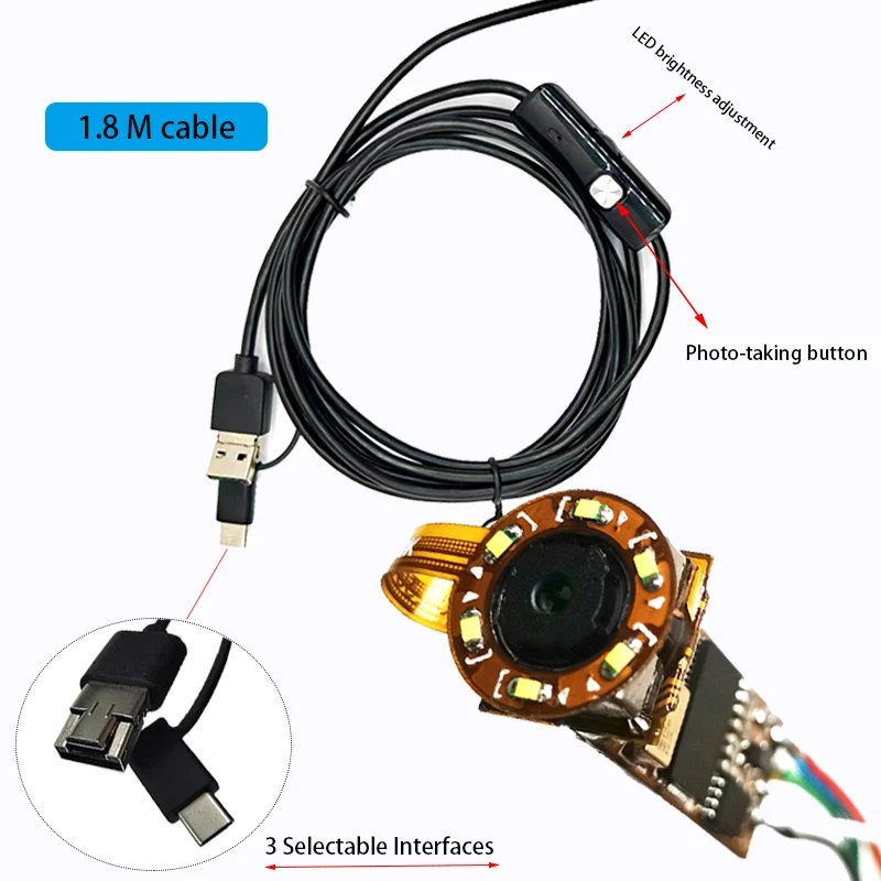 4K 12MP HD IMX258 AF Endoscope USB Camera Module With Digital Mic LED Light for Industrial Inspection Medical Devices