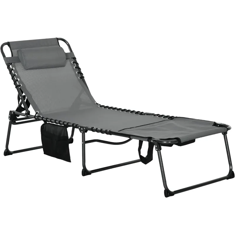 

Folding Chaise Lounge with 5-Level Reclining Back, Tanning Chair with Face Hole, Outdoor Lounge Chair with Side Pocket