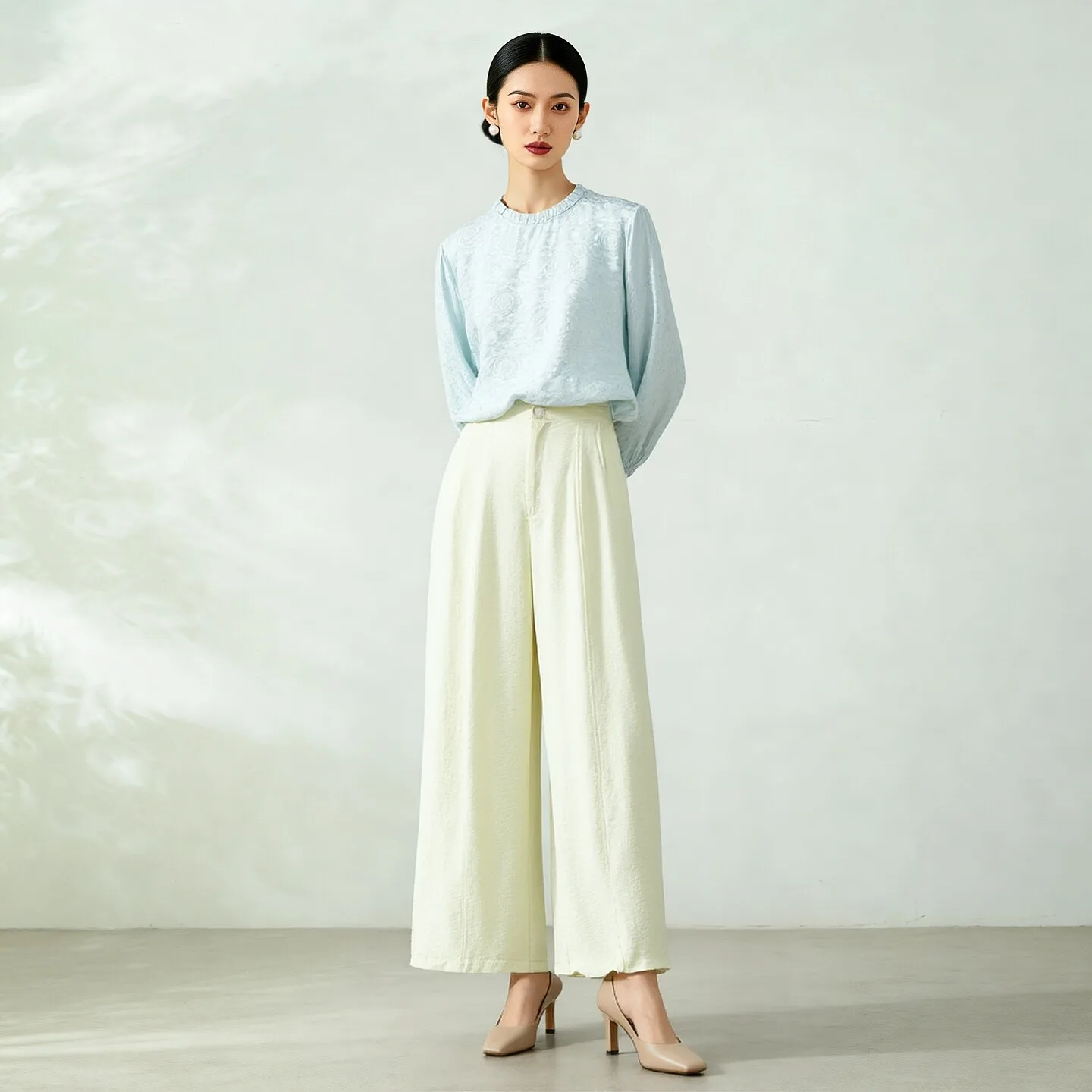 Winsleter-76%Dry Silk 24%Nylon Elegant Trousers, Elastic Waist Solid, Women Casual Lazy Wide-leg Pants, 2026 Autumn New B69768CC