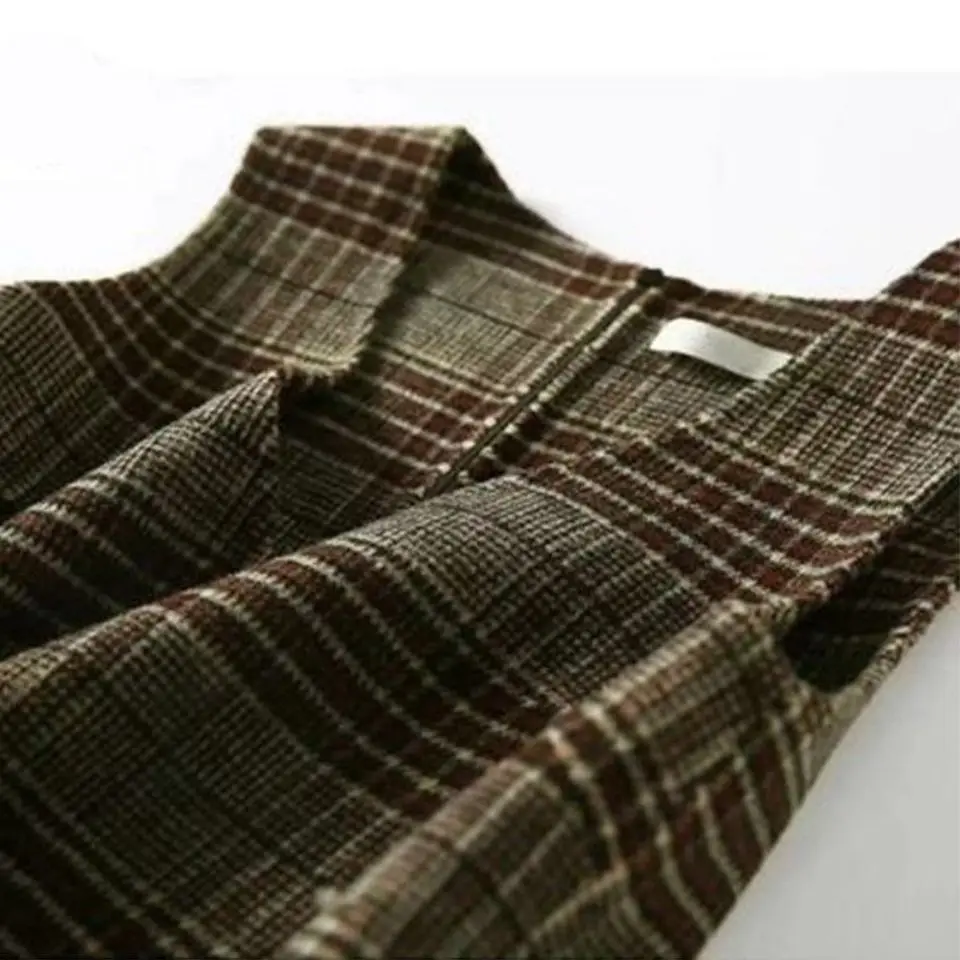 Women\'s Spring And Autumn New Mid-Length Slim A-Line Tweed Wool Vest Dress Ladies