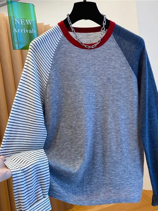 

Очень большой размер 300, полосатый цвет, шерстяной вязаный топ Long Sve, свободный базовый топ для мужчин и женщин, пар