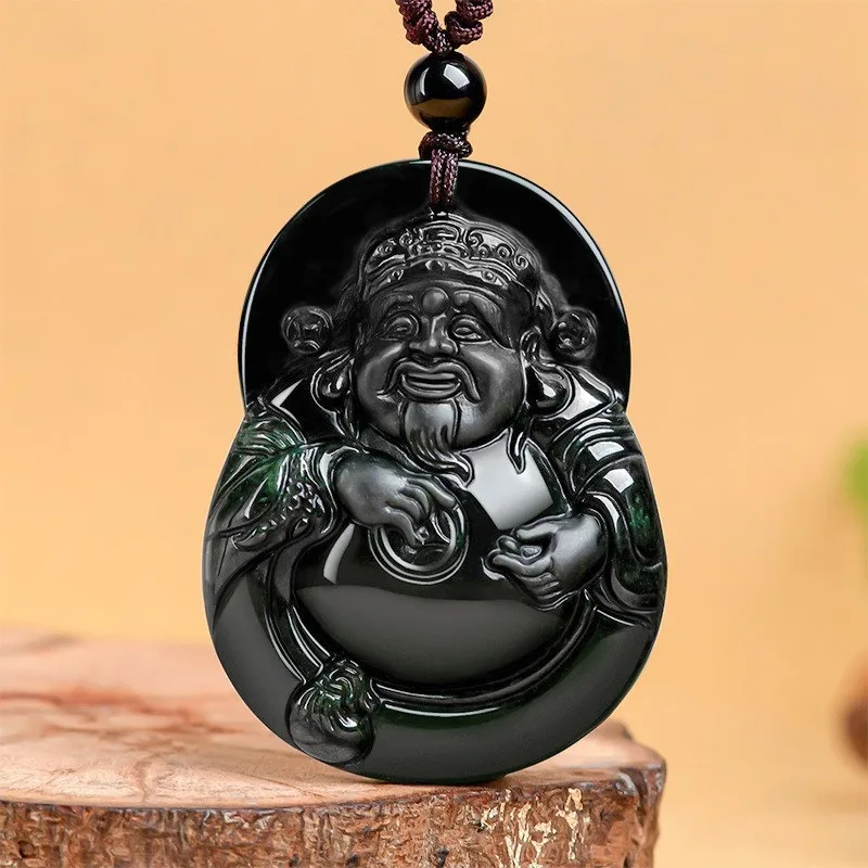 

Natural Burmese Black Jadeite God of Wealth Pendant Hand-carved Necklace Real Jade Fashion Charm Jewelry Amulet Gifts for Women