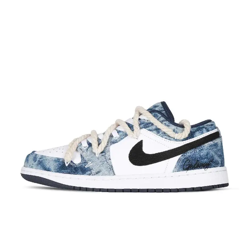 【Customize】Air Jordan 1 Vintage Basketball Shoes Men Low-top White/blue/black Sneakers shoes CZ8455-100