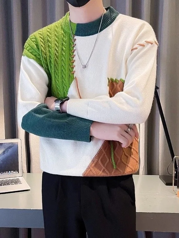 

Warm Thiened Knitted Sweater round Ne Casual Sle Winter New Arrival Youth Men's Faion Brand Loose Fit Color Blo Swe...