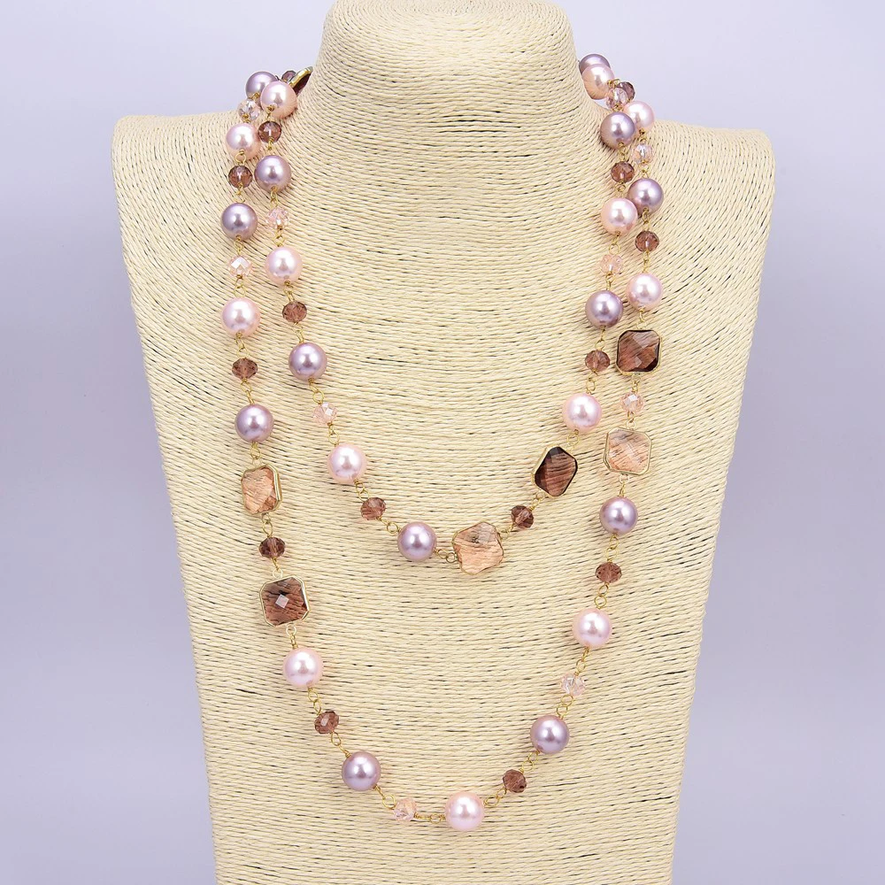 

48" Multi Color Sea Shell Pearl Crystal Long Necklace