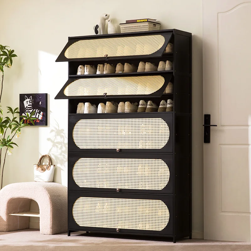 #Bamboo shoe cabinet, retro dustproof shoe rack, living room storage cabinet