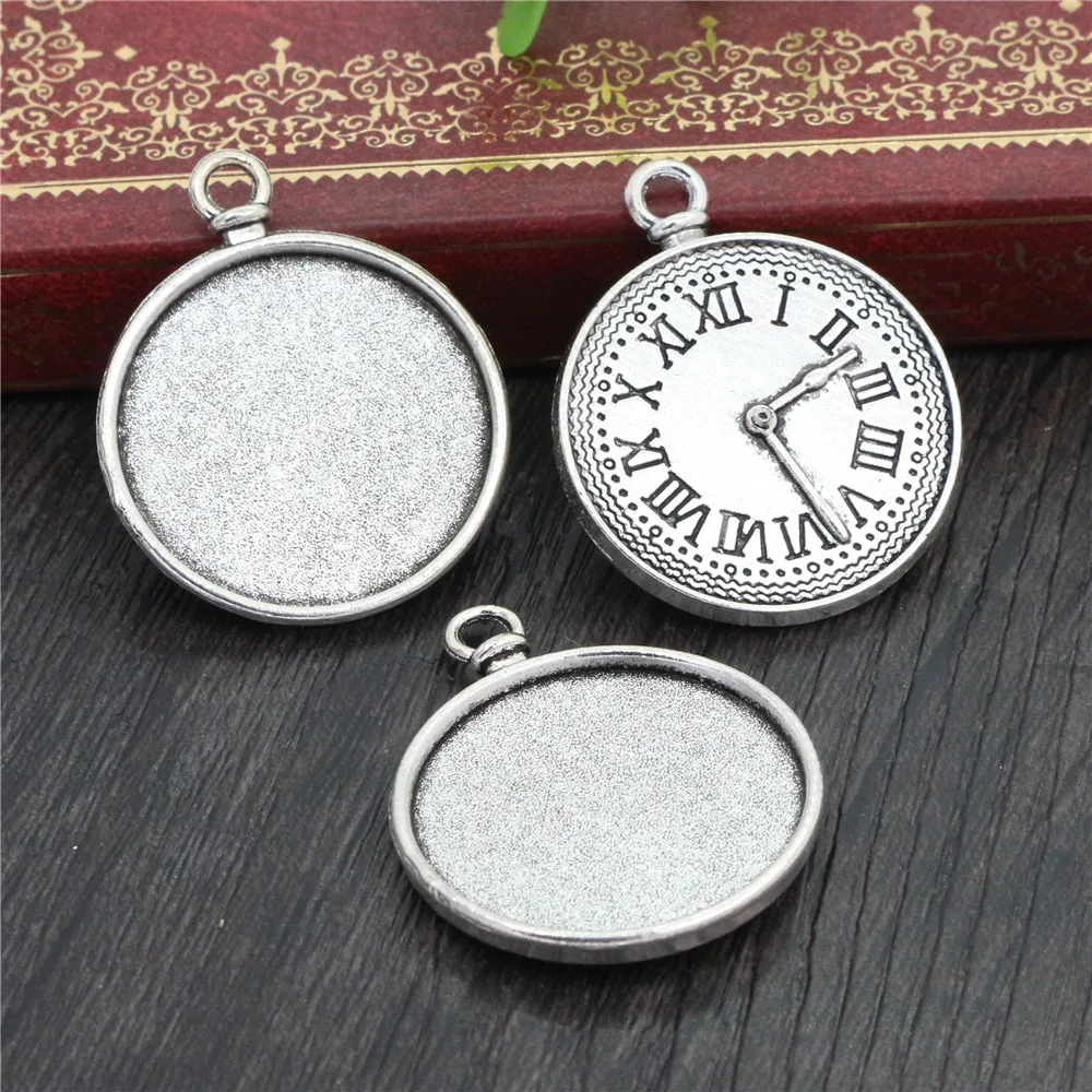 Nowa moda 5 sztuk 25mm wewnętrzna rozmiar antyczne srebro pozłacane brąz zegar Cabochon baza ustawienie Charms wisiorek — zdjęcie 5
